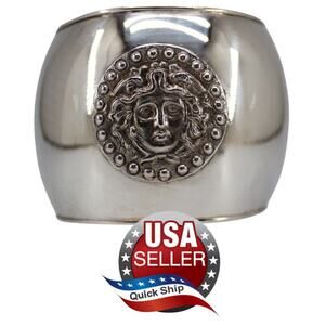 1.7 Oz. Silver Medusa Head 2" Wide Cuff Bracelet • Round Raised Face • Snakes